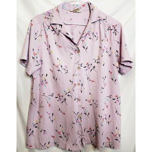 Vintage Retro Sears Fashion Place Blouse Short Sleeves Lavender Floral